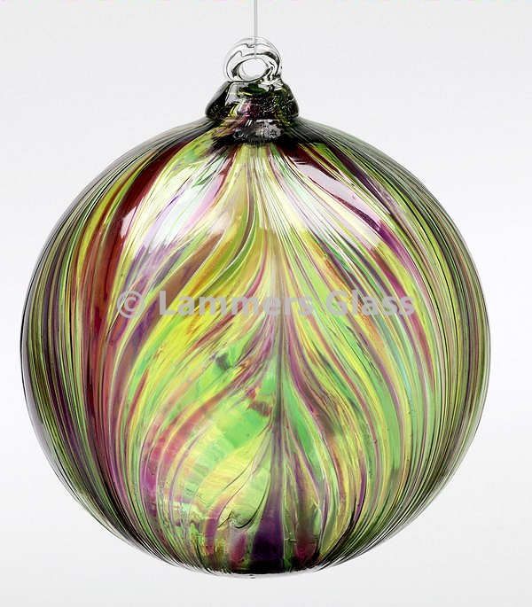 Winter Carnival Blown Glass Feather Ball