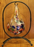 Black Oval Blown Glass Ball & Ornament Stand