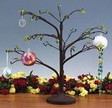 Small Metal Tree with Glass Leaves Blown Glass Ball & Ornament Stand